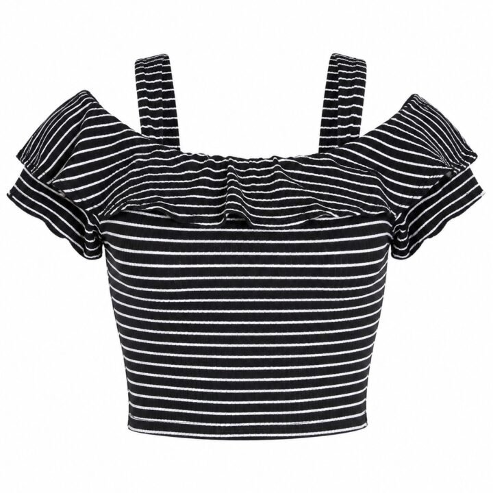 ST-Crop Top Iris a Rayas Hombros Descubiertos y Holan