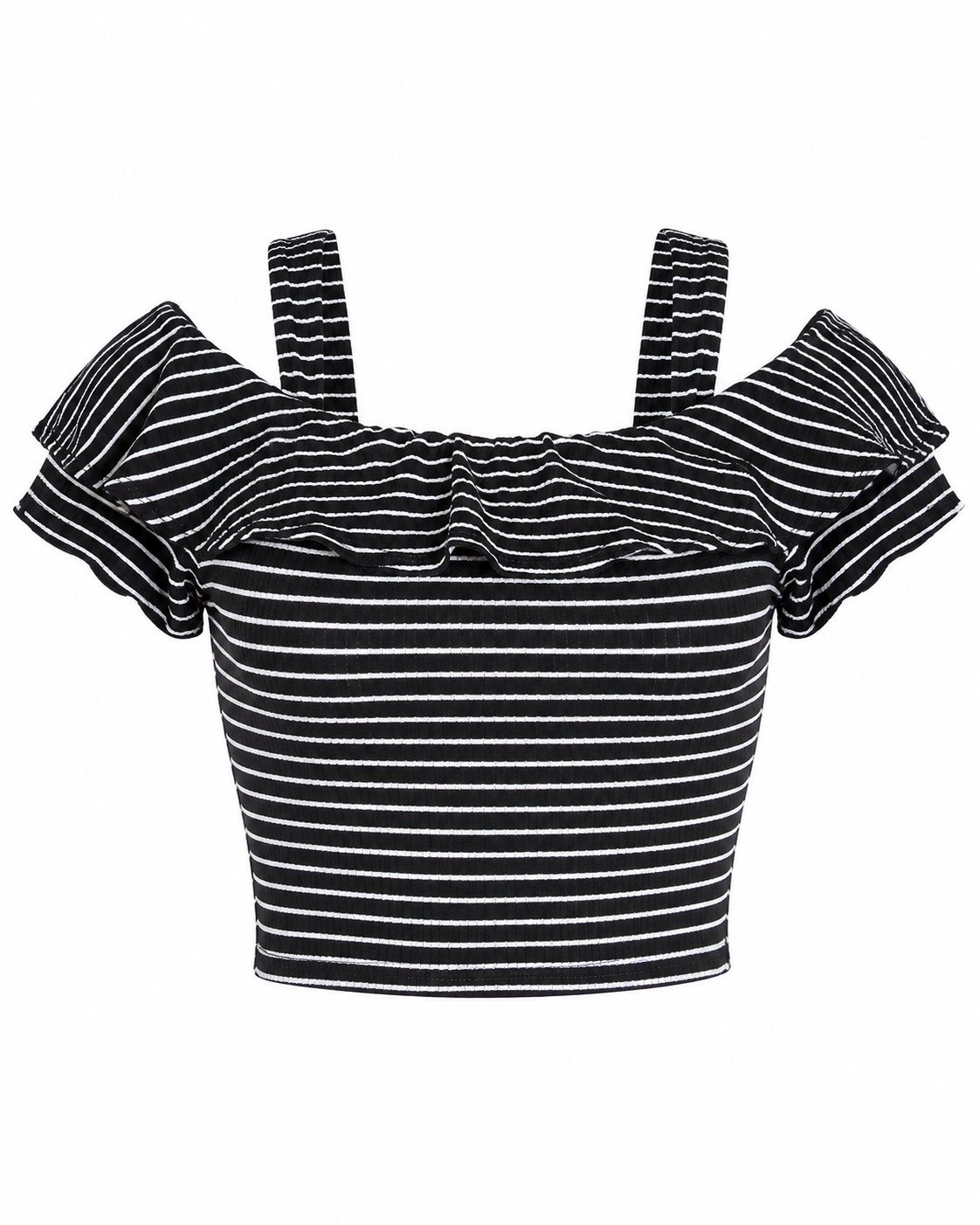 ST-Crop Top Iris a Rayas Hombros Descubiertos y Holan