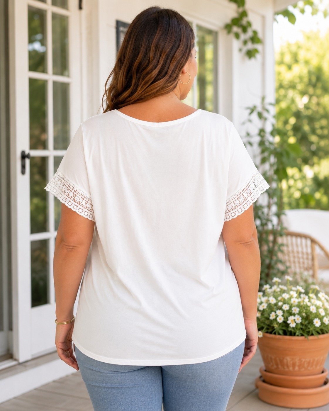 ST-Blusa Amaryllis Blanca Manga Corta con Encaje Crochet - Imagen 3
