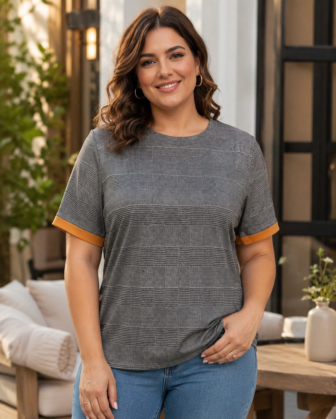 ST-Blusa Haute Monde Gris a Cuadros con Extremos Mo - Imagen 2