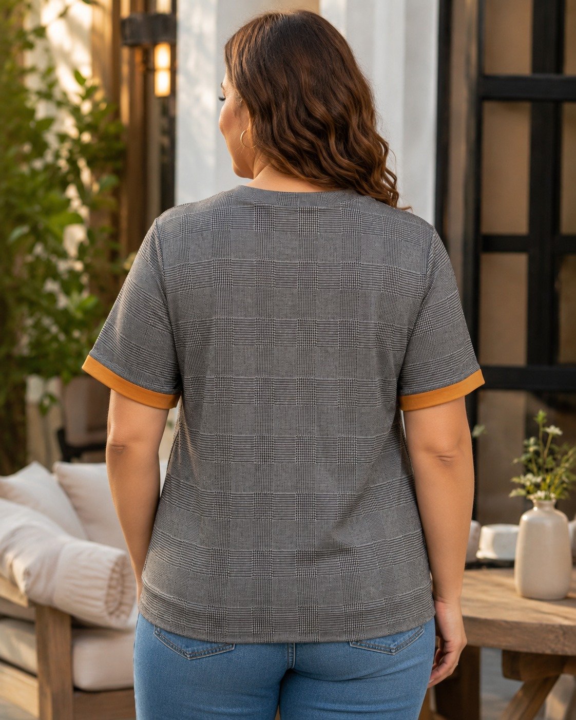 ST-Blusa Haute Monde Gris a Cuadros con Extremos Mo - Imagen 3