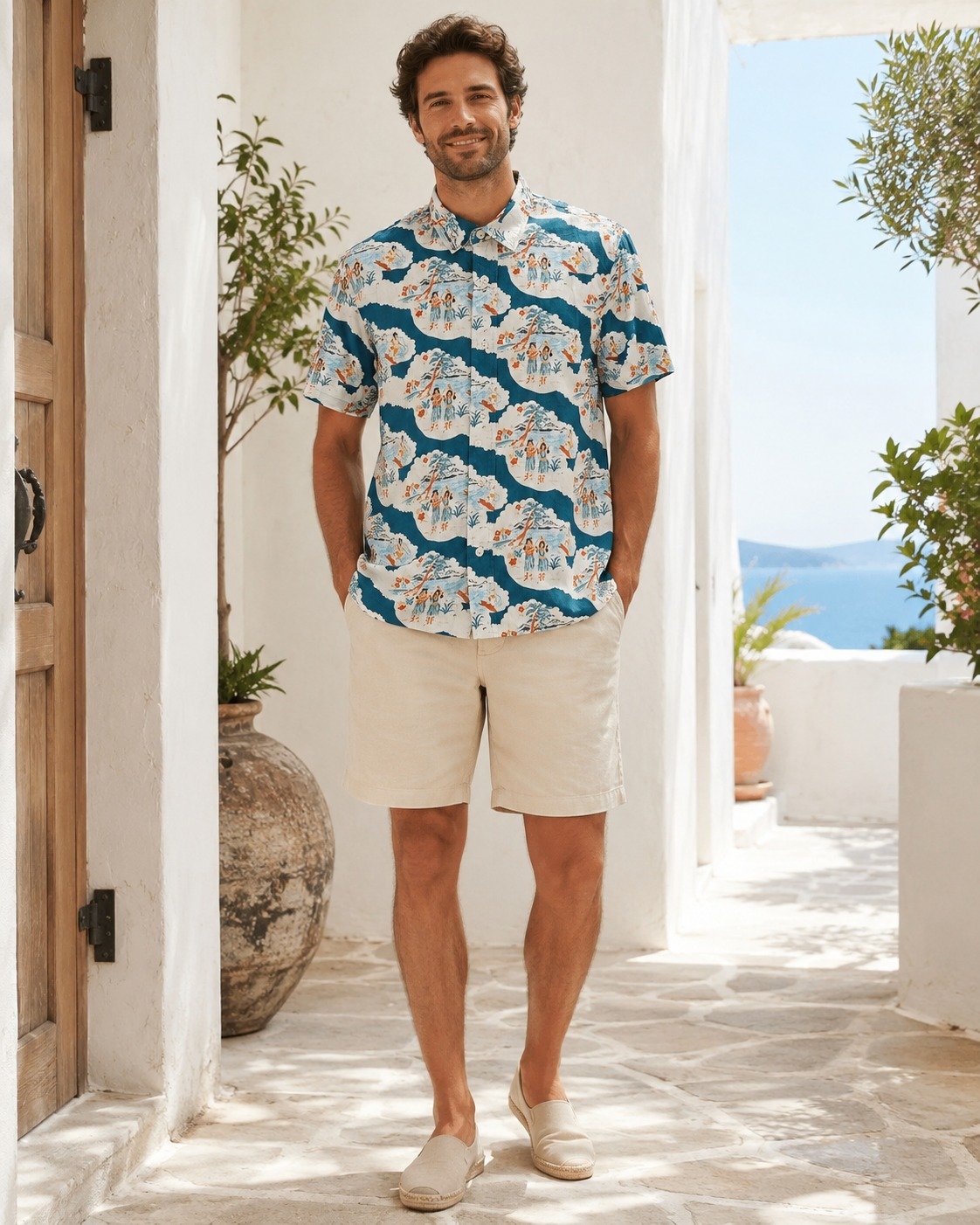 St Guayabera Cotton Co Hawaiian Cloud Petroleo - Imagen 2