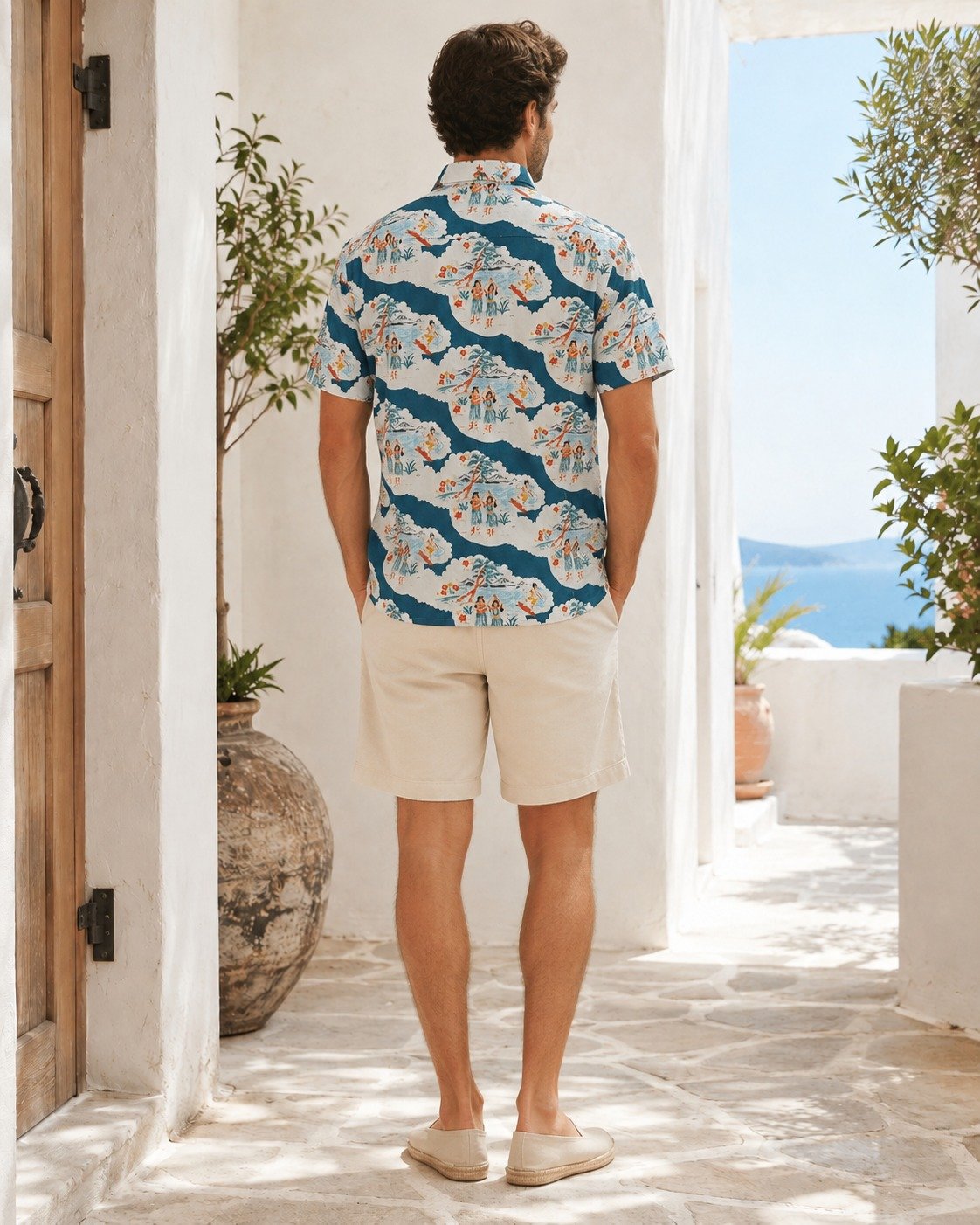 St Guayabera Cotton Co Hawaiian Cloud Petroleo - Imagen 3