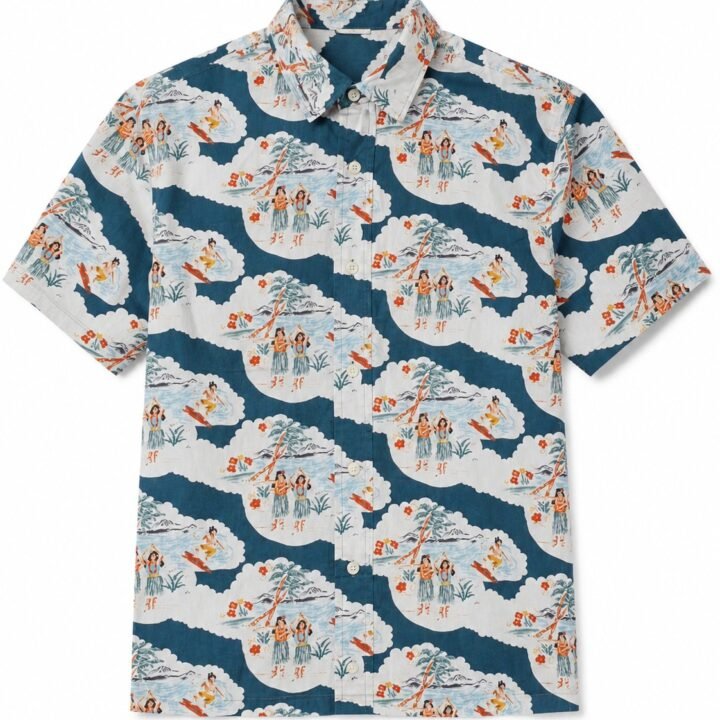 St Guayabera Cotton Co Hawaiian Cloud Petroleo