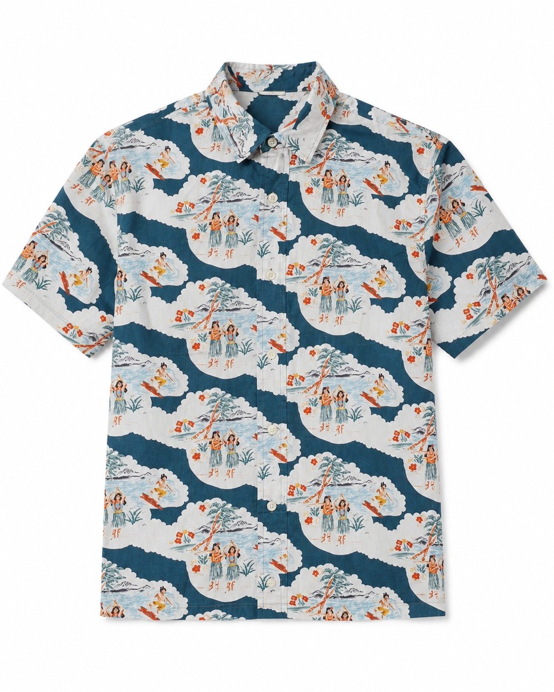 St Guayabera Cotton Co Hawaiian Cloud Petroleo