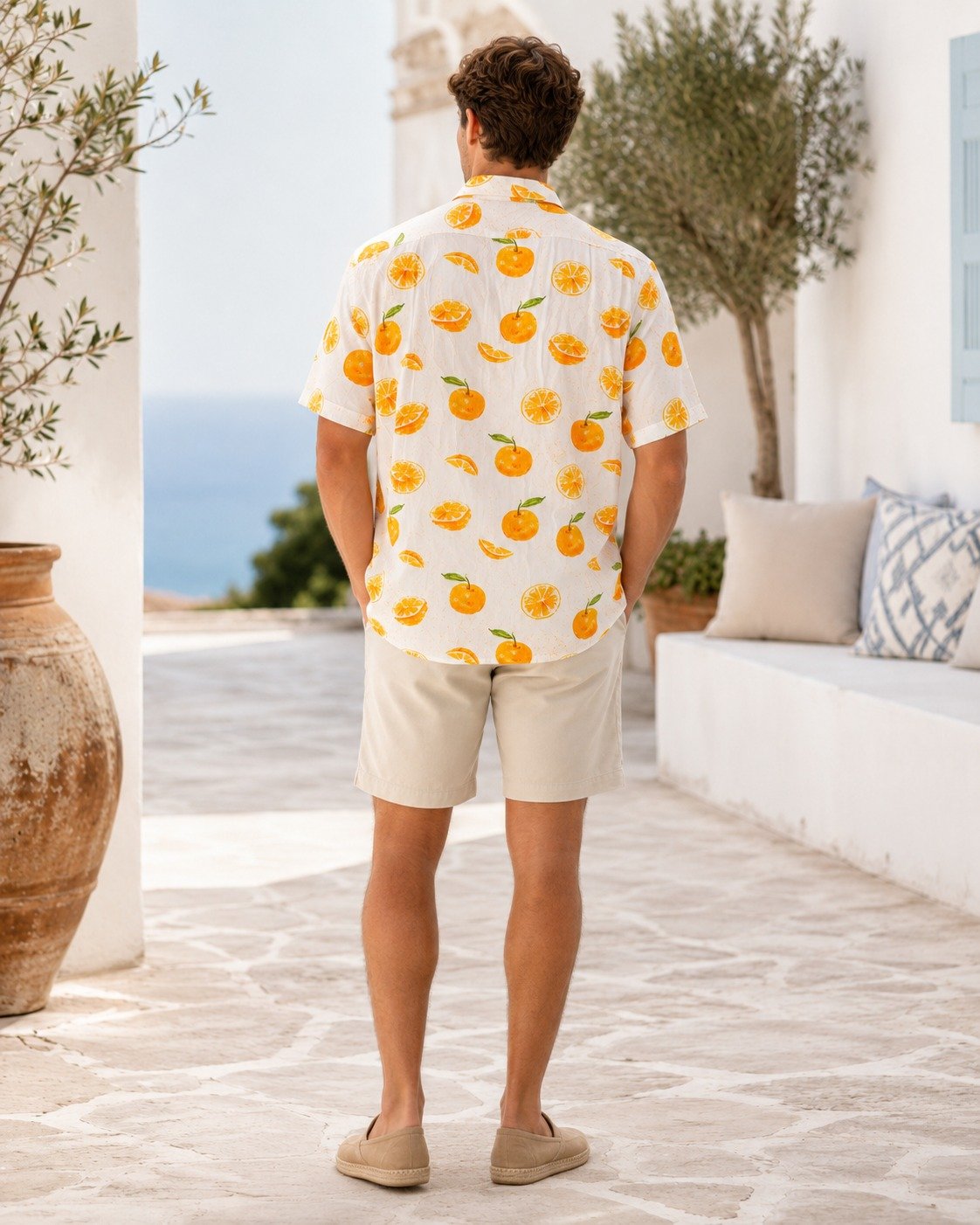 St Guayabera Cotton Co Wht Orange Prt - Imagen 3