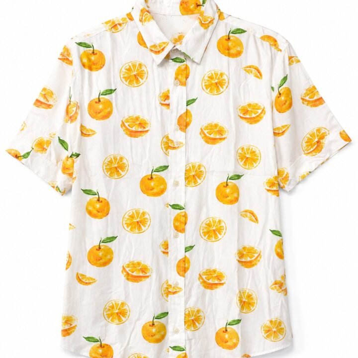 St Guayabera Cotton Co Wht Orange Prt