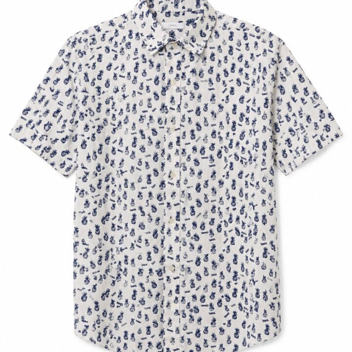 ST- Guayabera Cotton&Co Blanca Multi Pinapple Azul Marinpo
