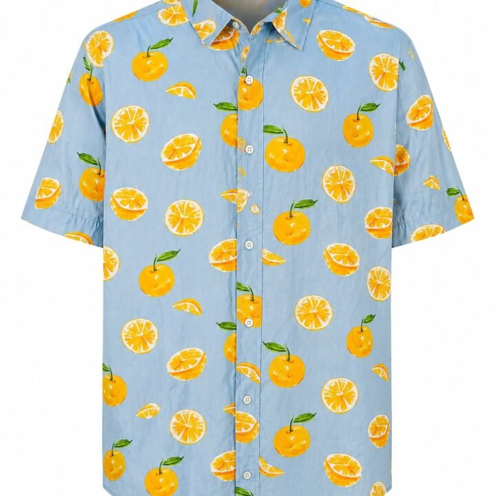 ST-Guayabera Cotton&Co Azul Claro Estampado Orange
