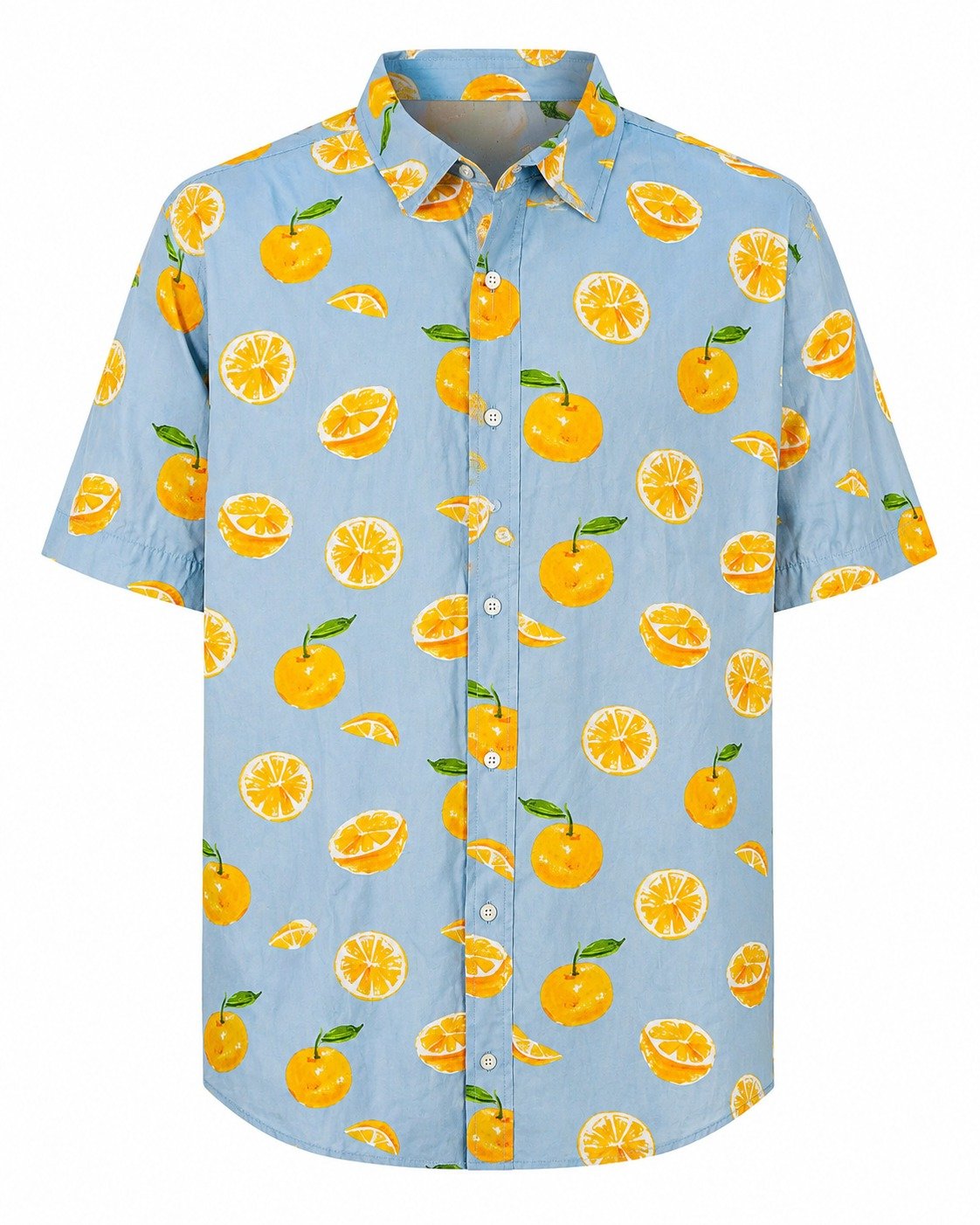 ST-Guayabera Cotton&Co Azul Claro Estampado Orange