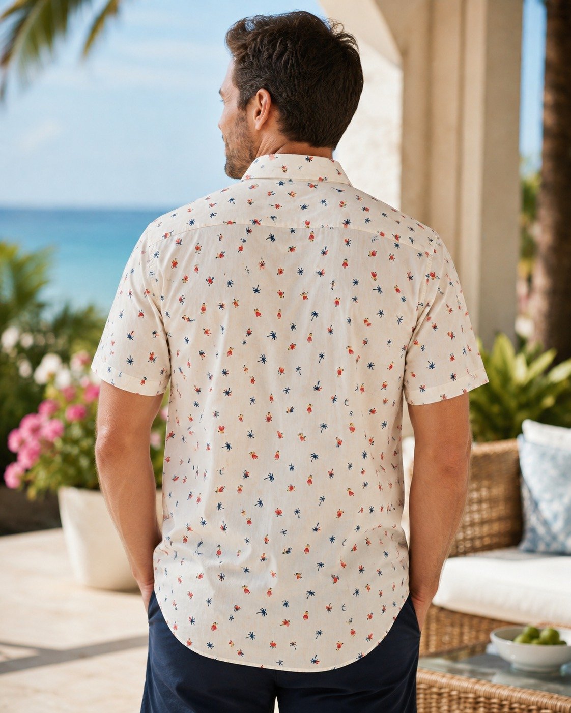 ST-Guayabera Cotton &Co Hueso con Estampado Palm y Dancer - Imagen 3