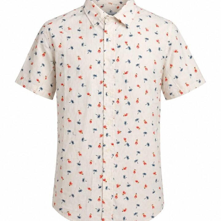 ST-Guayabera Cotton &Co Hueso con Estampado Palm y Dancer