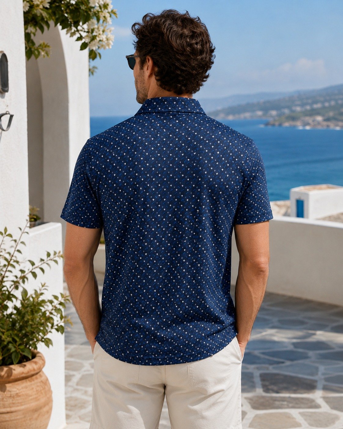 ST-Playera Cotton&Co Azul Marino Estampado Micro Palmas 2colores - Imagen 3