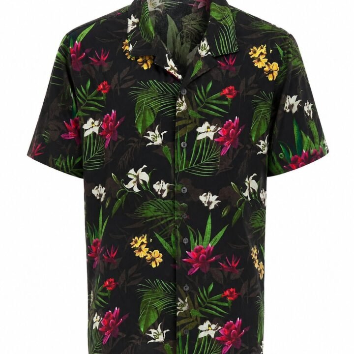ST-Guayabera Cotton&Co Negra con Estampado Jungle Prt