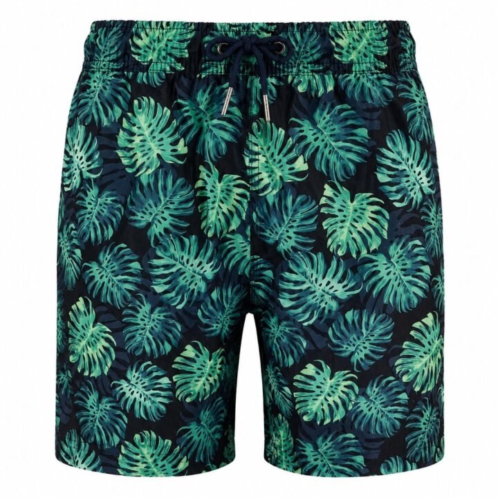 ST-Short Bluewave Swim Azul Marino Hojas Verdes
