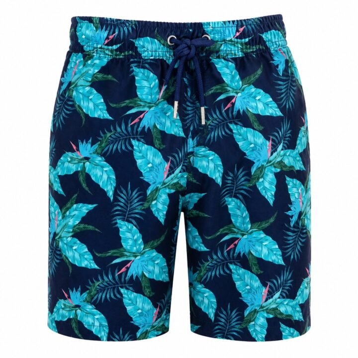 ST-Short Bluewave Swim Azul Mrino Estampado de Green Leaf