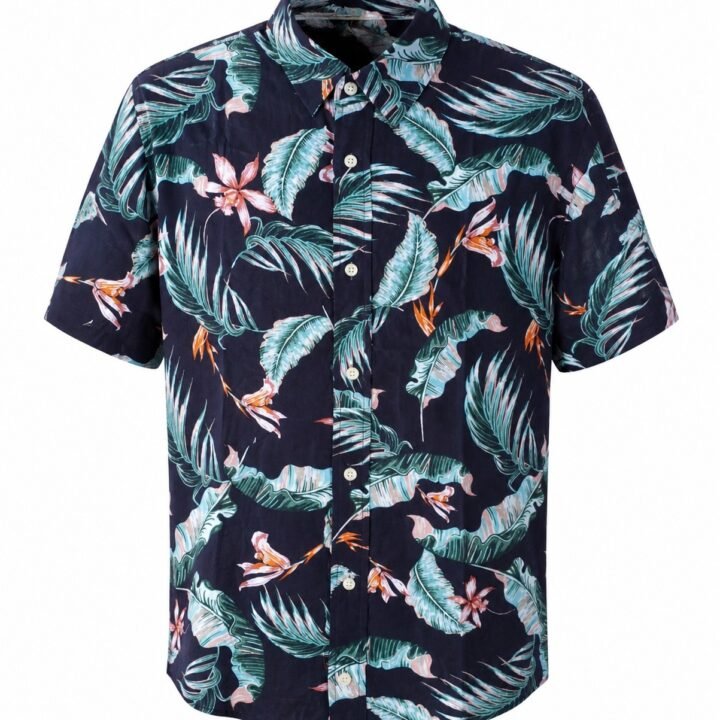 ST-Guayabera Cotton&Co Azul Marino Estampado Flores Grn/Rd