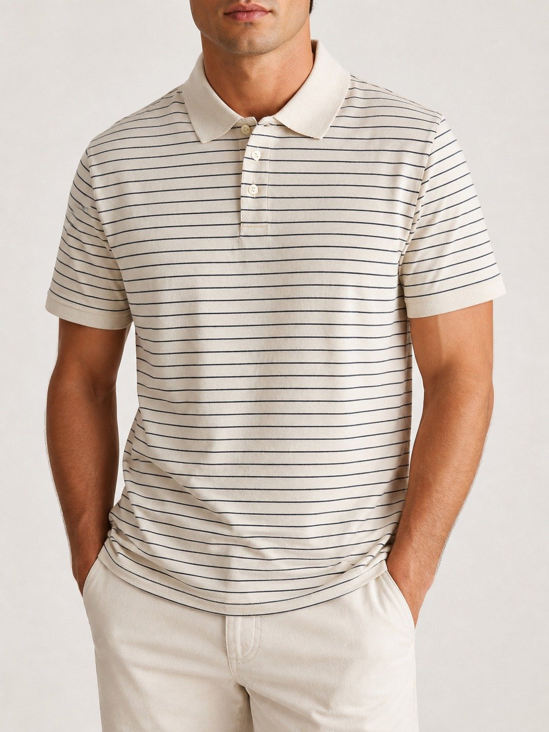 ST-Playera Cotton&Co Crema a Rayas Negras con Cuello - Imagen 2