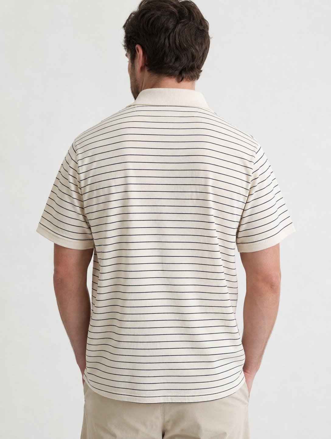 ST-Playera Cotton&Co Crema a Rayas Negras con Cuello - Imagen 3